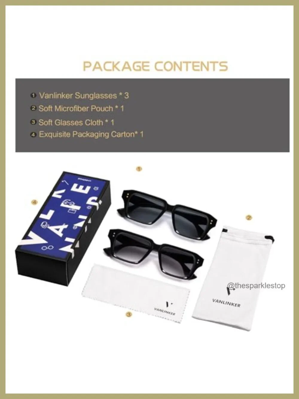 Square Frame Sunglasses with UV400 Protection, 2 Pack